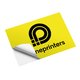 Yellow custom-shaped sticker, self-adhesive.