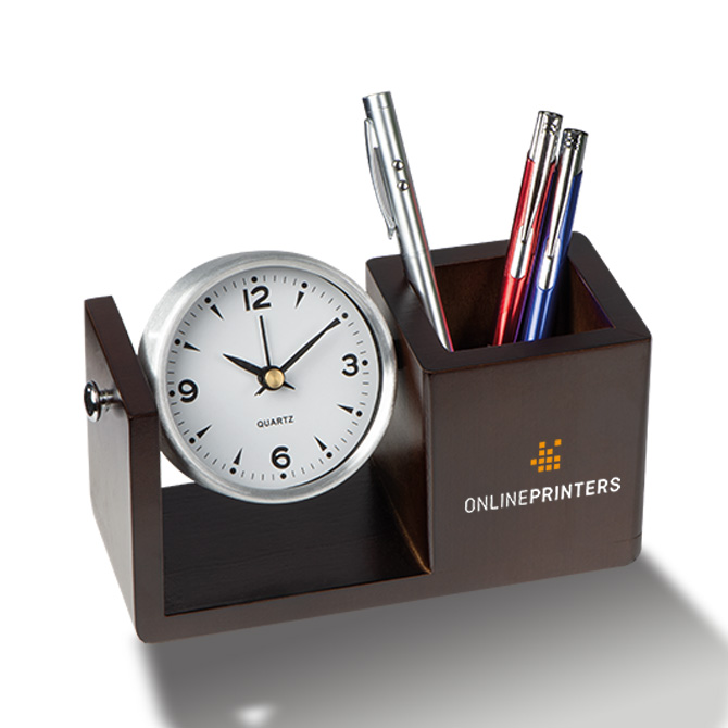 Plano aluminium desk clock with pencil holder