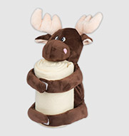 Plush moose with fleece blanket