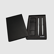 senator Image Chrome set of ball pen and rollerball pen in a leather case