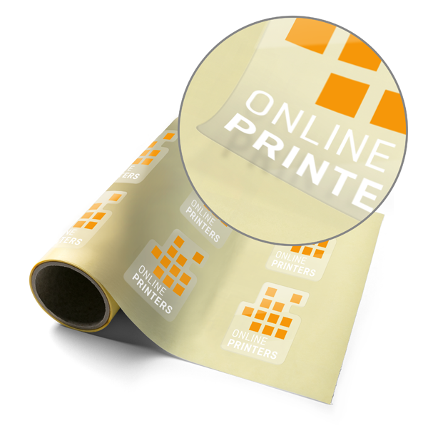 Clear adhesive labels with white print