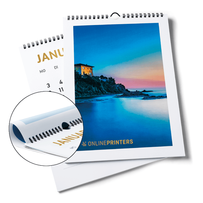 Image Wall calendars with spiral binding and special-effect colour gold