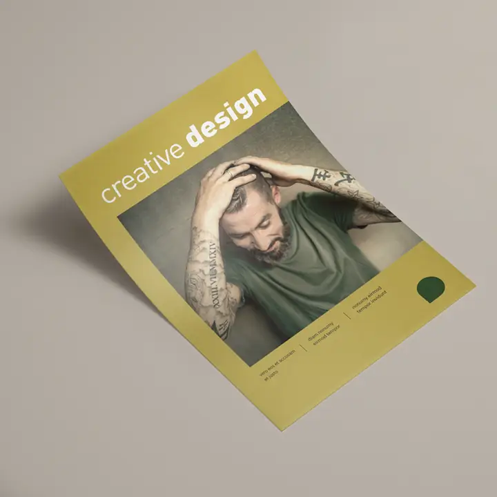 Image An elegant flyer with gold design details and a subtle, slightly glossy finish that reflects the light and shimmers gently.