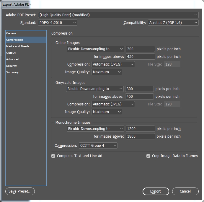 compression by pdf export