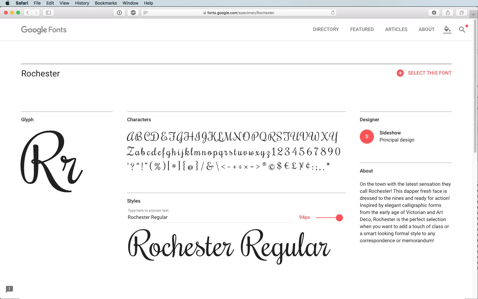 Script-Font Rochester Regular