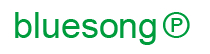 The word bluesong in green lowercase letters, followed by a green circle with the letter P inside and a subtle copyright sign.