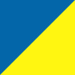 A diagonal bicolor flag with the upper left triangle in blue and the lower right triangle in yellow.