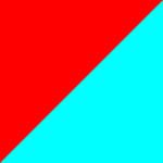 A square divided diagonally from the bottom left to the top right; the upper left half is red, and the lower right half is light blue.