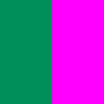 A vertical split image with the left half in teal green and the right half in bright magenta.