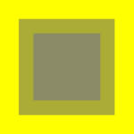 A gray square centered within a thick olive-green square border, all set against a bright yellow background.