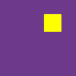 A small yellow square is positioned near the upper right corner of a solid purple background.