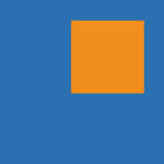 A solid orange square is positioned near the upper right corner of a blue background.